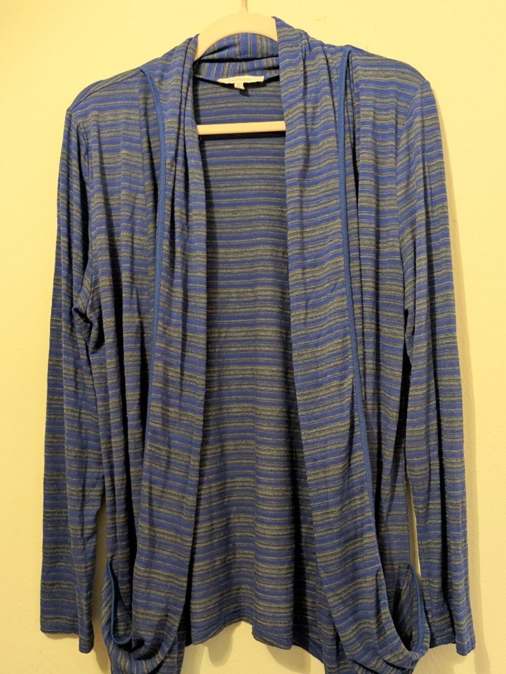 41 Hawthorn Blue and Grey Striped Open Front Cardigan with Pockets! Size XL